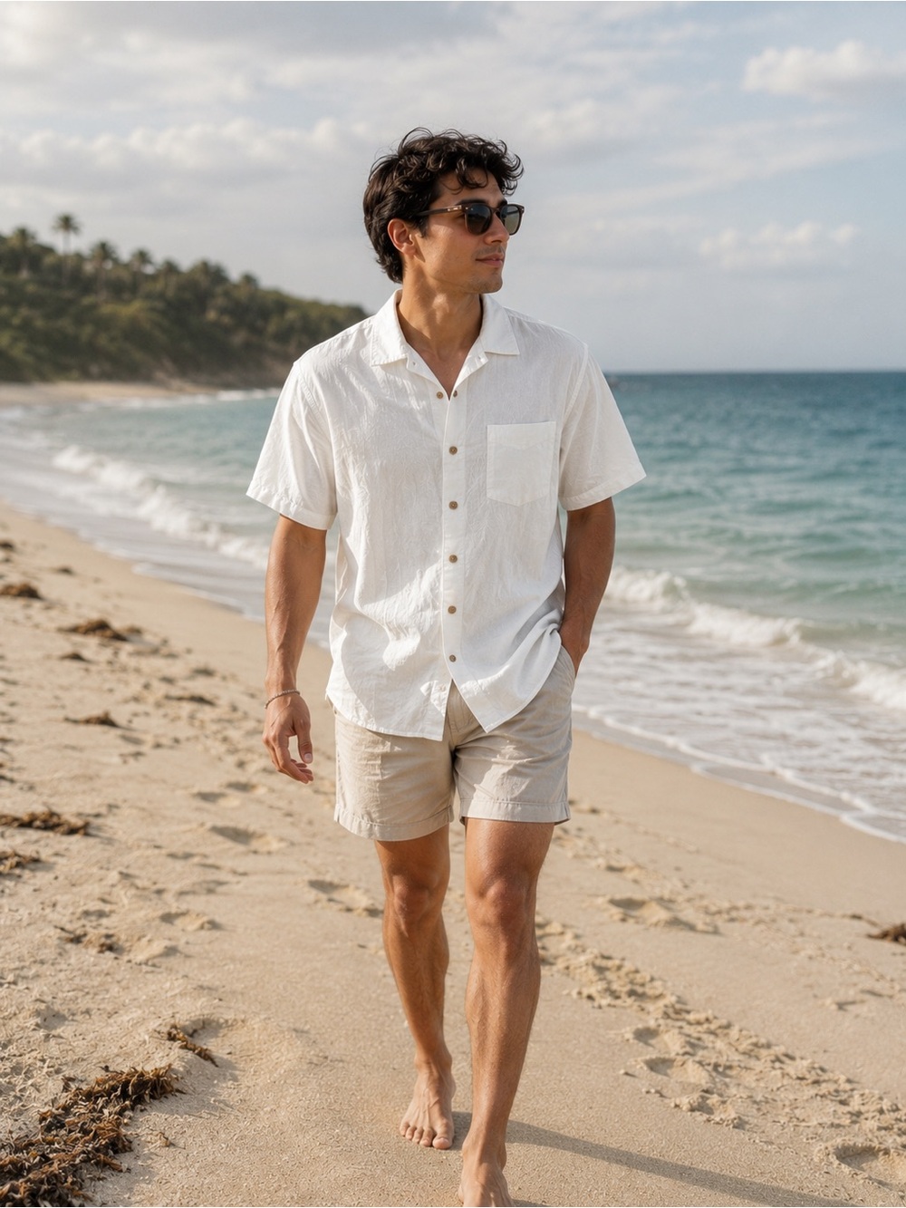 Batek Bay Men's Short Sleeve Button Down Shirt White Embossed Hawaiian Size L